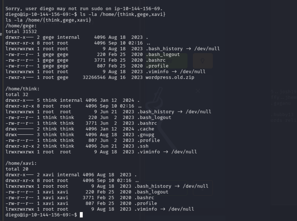 Permissions across the Think, Gege, and Xavi home directories